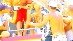 Bitches dancing provocatively on a yacht and engaging in lesbian fondling