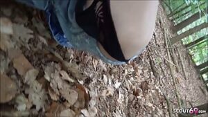 A chubby girl in nature lets a black guy fuck her pussy