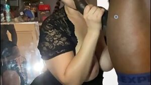 A black guy placed a chick with big tits on his knees and got a homemade blowjob from her